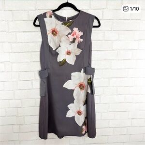 Ted Baker London Gray Floral Sleeveless A Line Dress Ted Size 2 or US Size Small